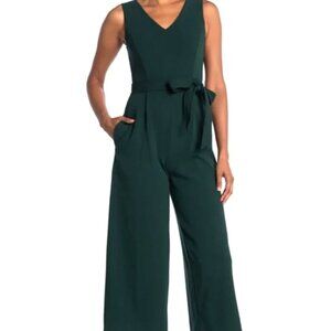 Calvin Klein Tie Waist Wide Leg Cropped Jumpsuit in Emerald Green Sz 10